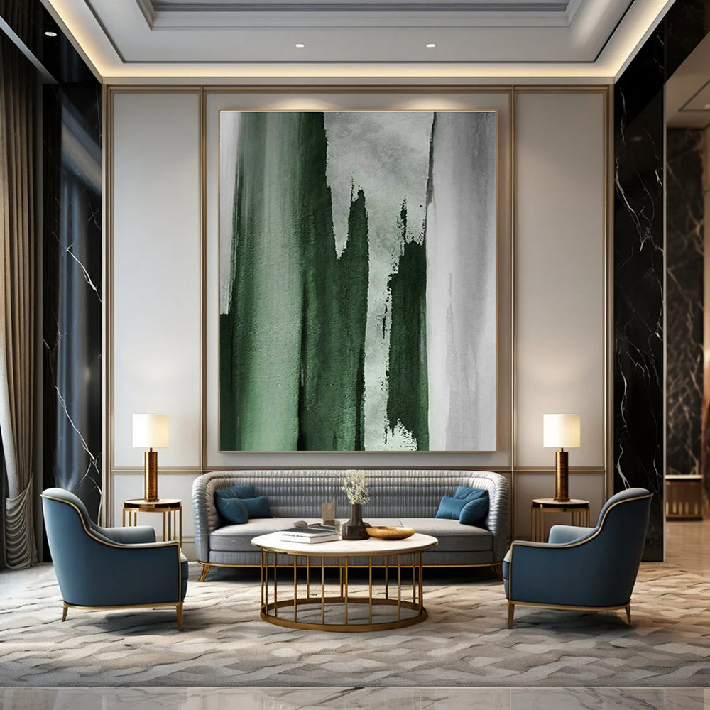 Dark Green Ink - Splatter Abstract Art for Asian - Inspired Restaurant & Zen Study DLZ1223