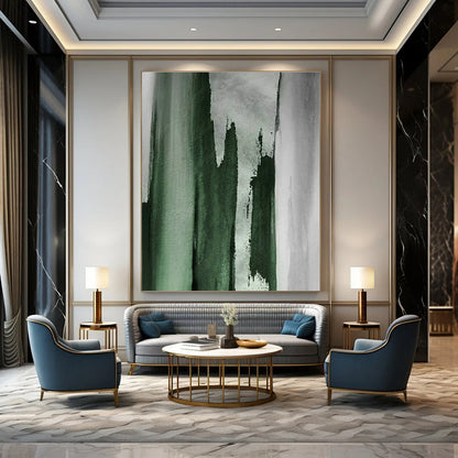 Dark Green Ink - Splatter Abstract Art for Asian - Inspired Restaurant & Zen Study DLZ1223