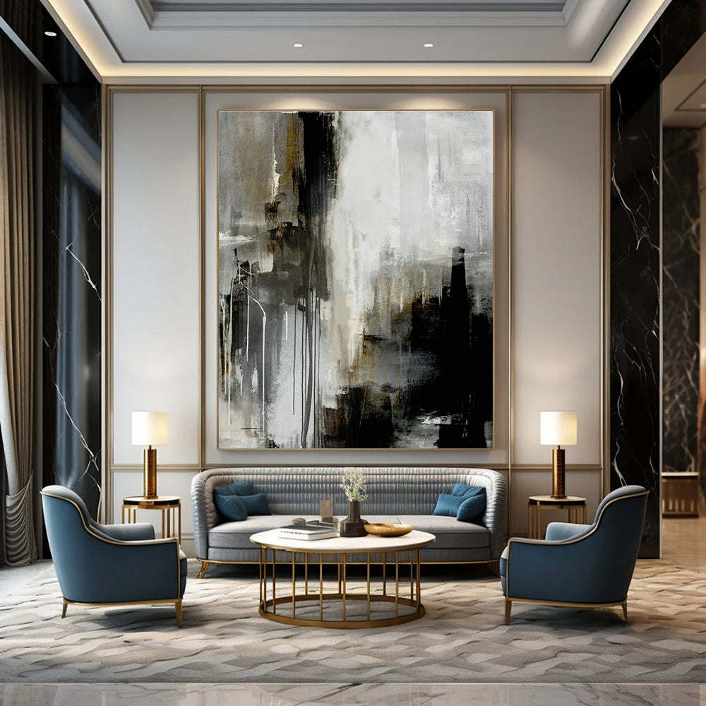 Gray - Black Abstract Drip Art for Industrial Loft & Contemporary Studio DLZ2064