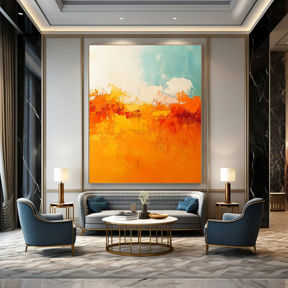 Bold Orange & Teal Abstract Horizon Art for Fashion Showroom & Energetic Gym STSC119