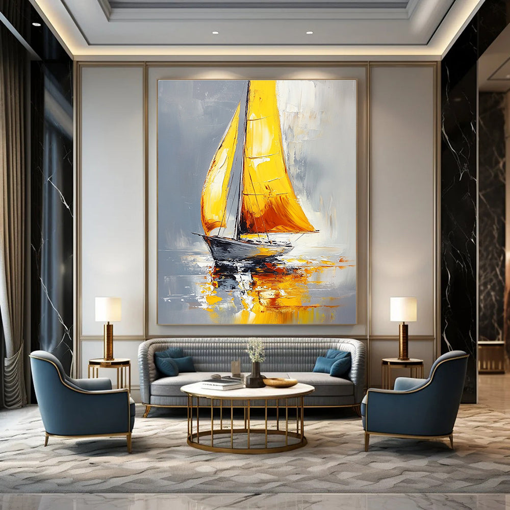 Yellow - Sailed Boat Art for Nautical - Themed Restaurant & Coastal Home Office STSC1400