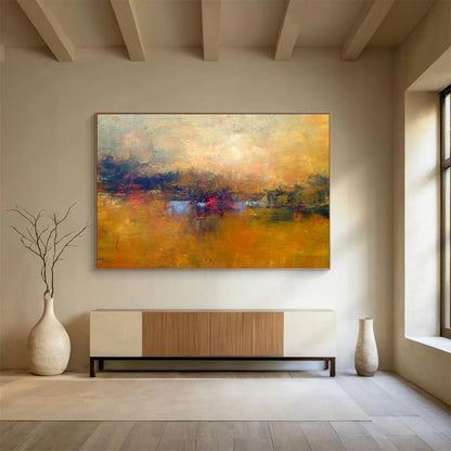 Warm Yellow Lakeside Landscape Artwork to Create a Cozy and Inviting Living Room Retreat DLZ2783