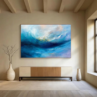 Blue Ocean Wave Abstract Art for Coastal Home Living Room Accents DLZ2665