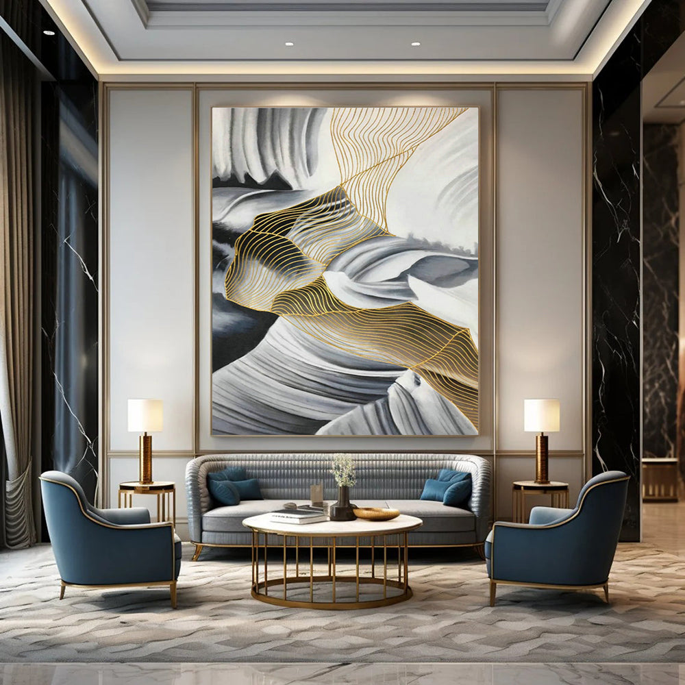 Gold - Line Landscape Abstract Art for Living Room & Foyer DLZ0541