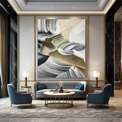 Gold - Line Landscape Abstract Art for Living Room & Foyer DLZ0541
