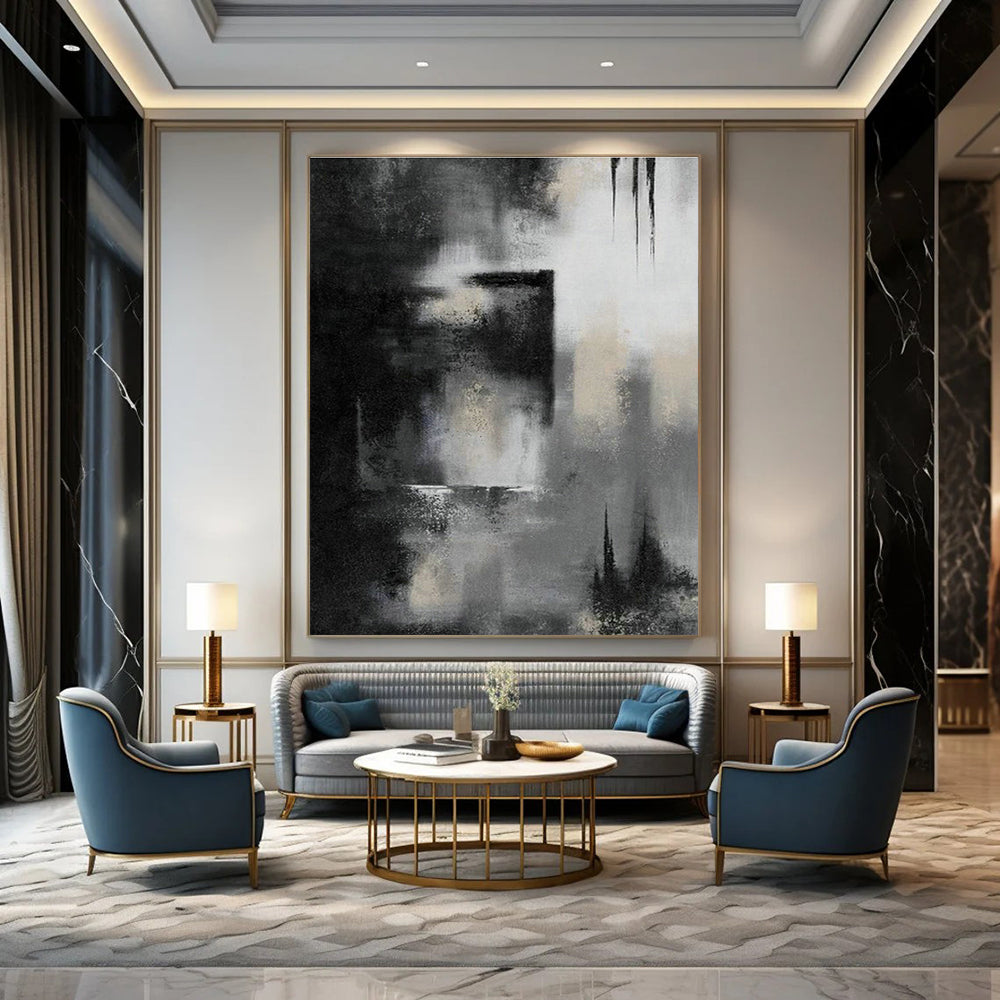 Black - White Abstract Art for Industrial Office Reception Areas DLZ0076