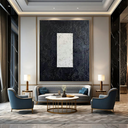 Black and White Rectangular Abstract Art for Modern Office Reception & Minimalist Living Room DLZ1980