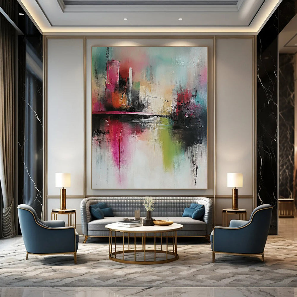 Colorful Abstract Cityscape for Vibrant Art Café & Bohemian Living Room STSC432
