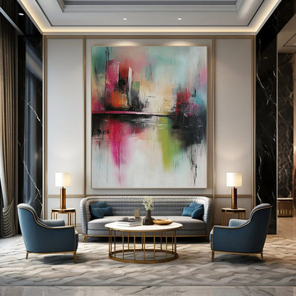 Colorful Abstract Cityscape for Vibrant Art Café & Bohemian Living Room STSC432