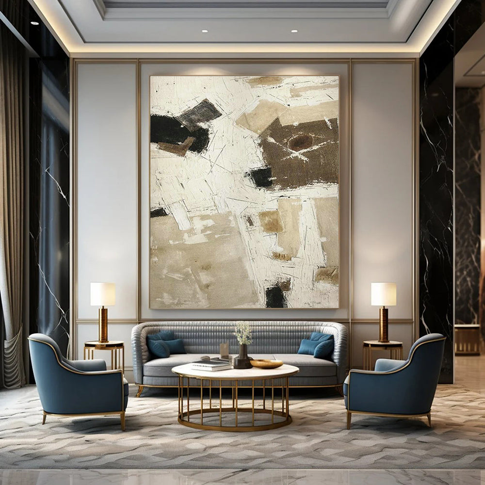 Beige - Brown Abstract Art for Minimalist Home Study Nooks DLZ0210
