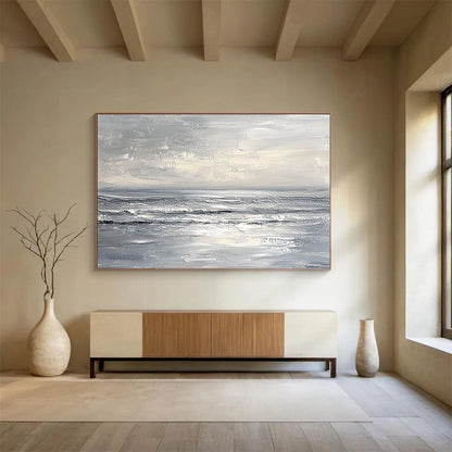 Monochrome Seascape Art for Minimalist Home Office & Serene Meditation Space SC276