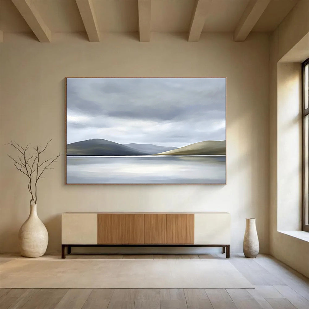 Misty Mountain Lake Art for Rustic Cabin Living Room & Serene Spa Meditation Room SC131