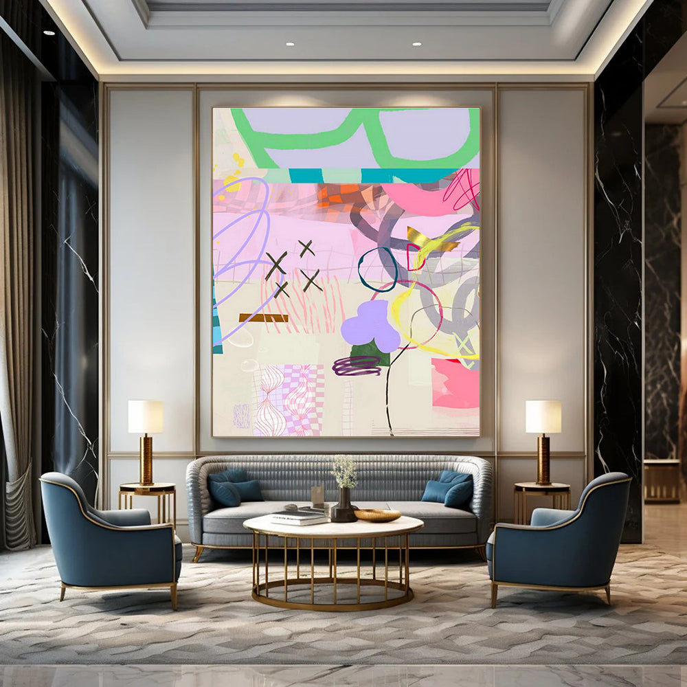 Pink - Purple Abstract Art for Boho - Chic Home Bedroom Walls DLZ0098
