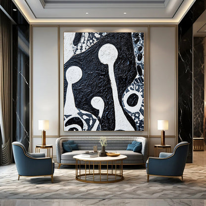 Black - and - White Abstract Forms Art for Monochrome - Themed Restaurant & Edgy Art Studio STSC937