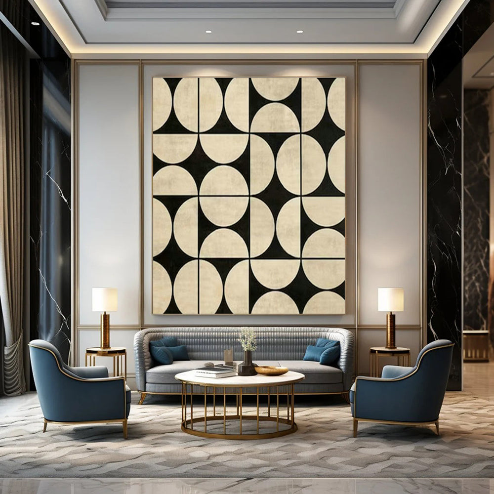 Black and White Geometric Pattern Art for Mid - Century Modern Home & Contemporary Design Studio DLZ1984