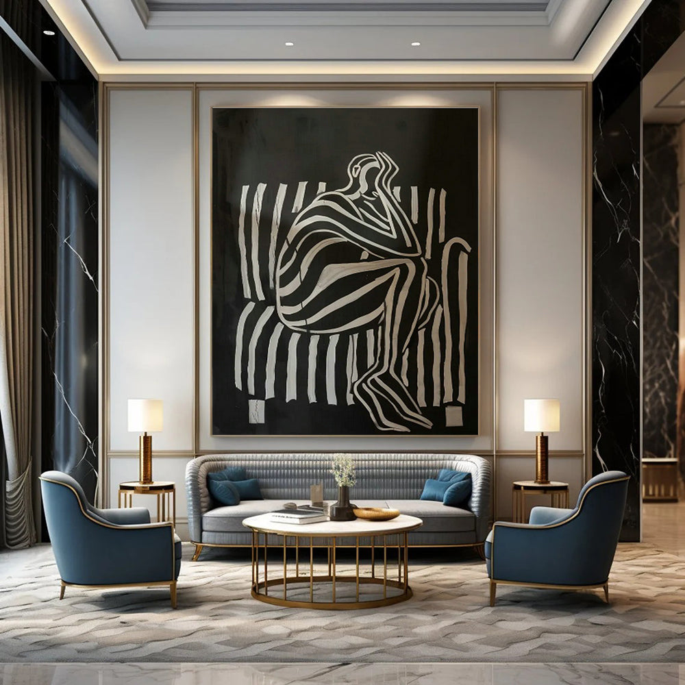 Striped Figure in Meditation Art for Yoga Studio & Minimalist Living Room DLZ0700