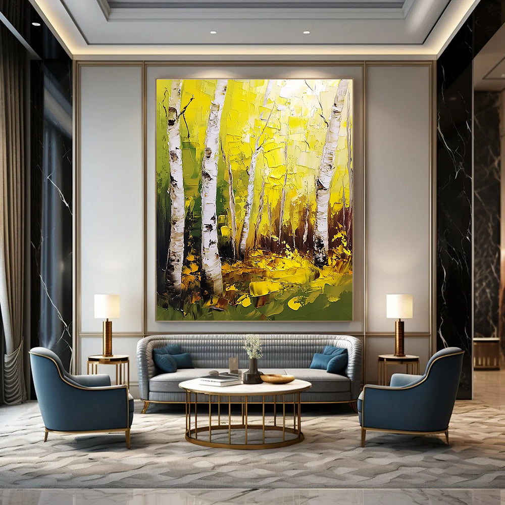 Golden Birch Forest Art for Autumn - Themed Restaurant & Nature - Lover’s Bedroom STSC1387