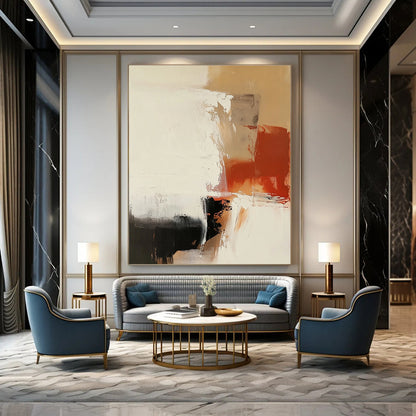 Abstract Neutral Tones with Red Accent for Minimalist Living Room & Modern Office STSC750