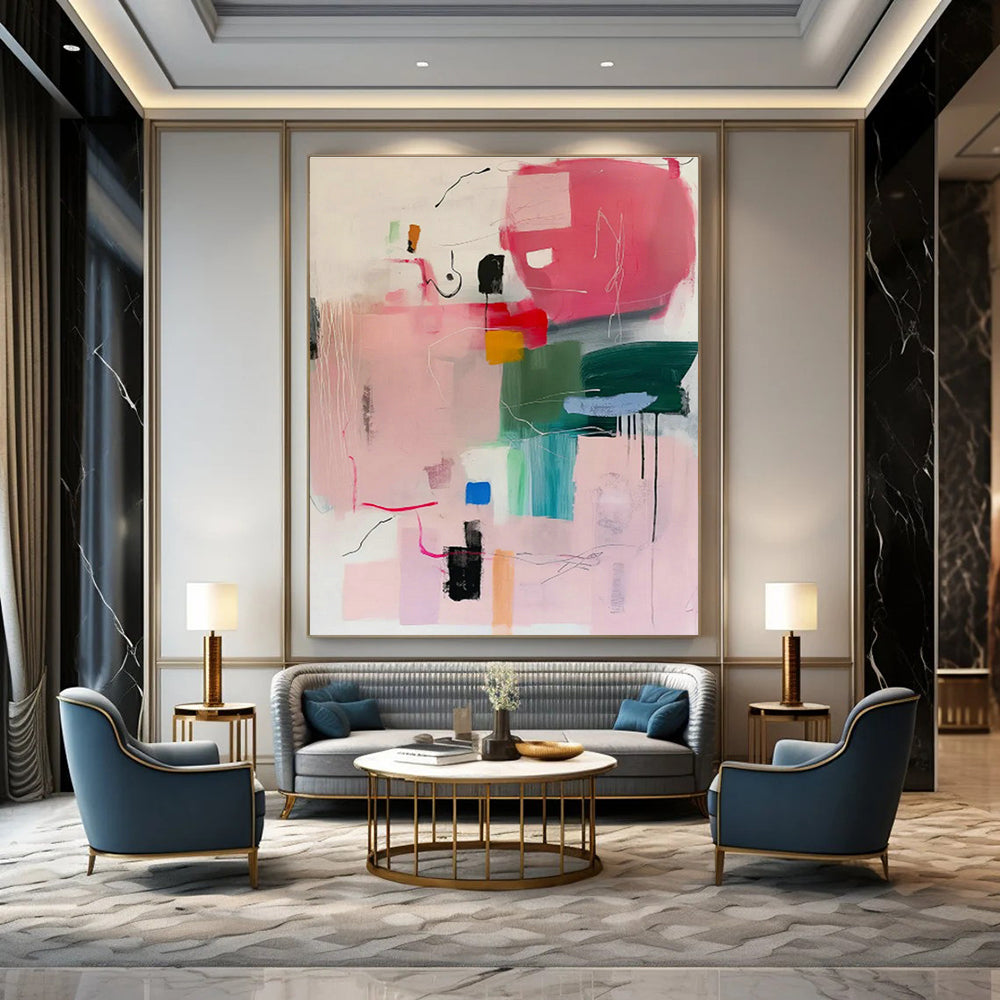 Pink - Green Colorful Abstract Art for Bohemian Bedroom & Art - Inspired Bookstore DLZ1005