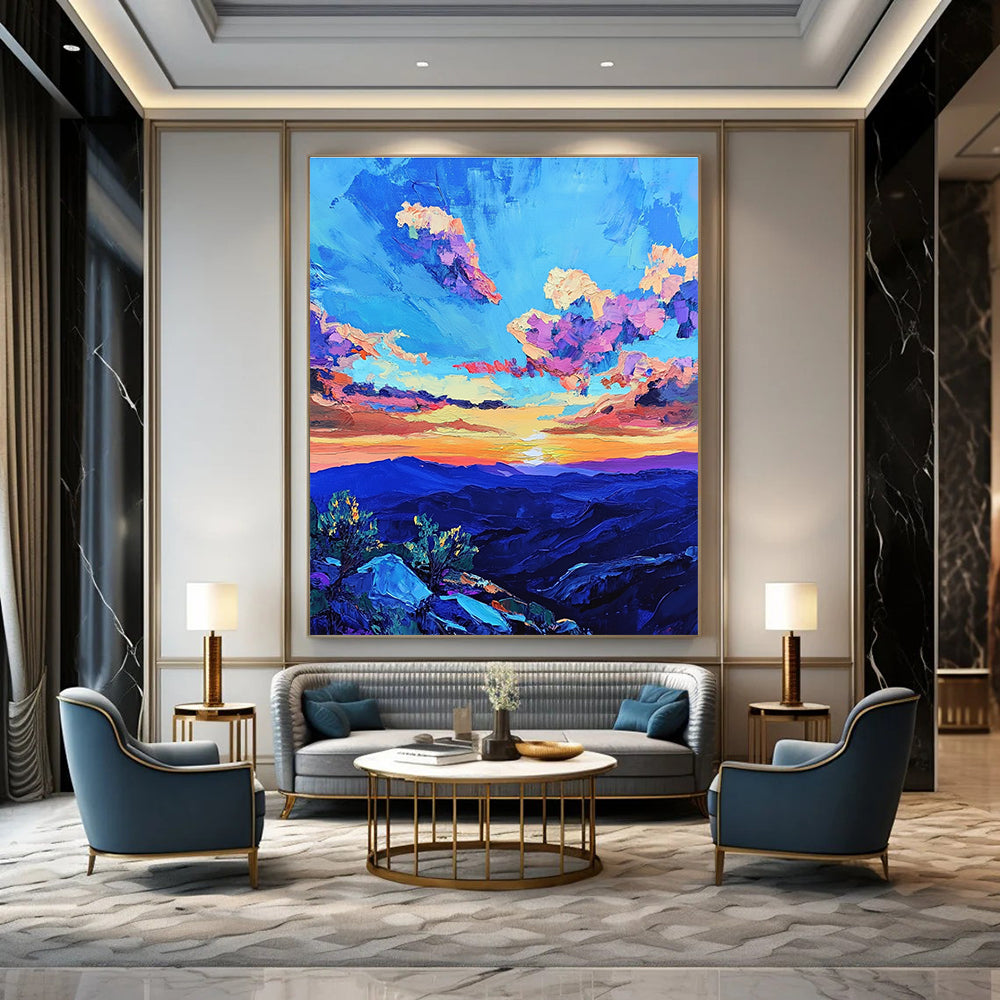 Colorful Mountain Sunset Vibrant Landscape Art for Adventure - Themed Home & Outdoor Enthusiast’s Living Room STSC1457