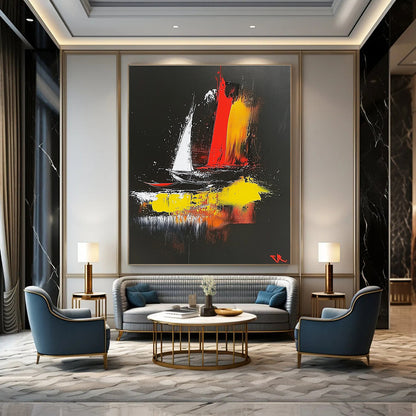 Colorful Sailboat Abstract for Nautical - Themed Restaurant & Coastal Home Living Room STSC390