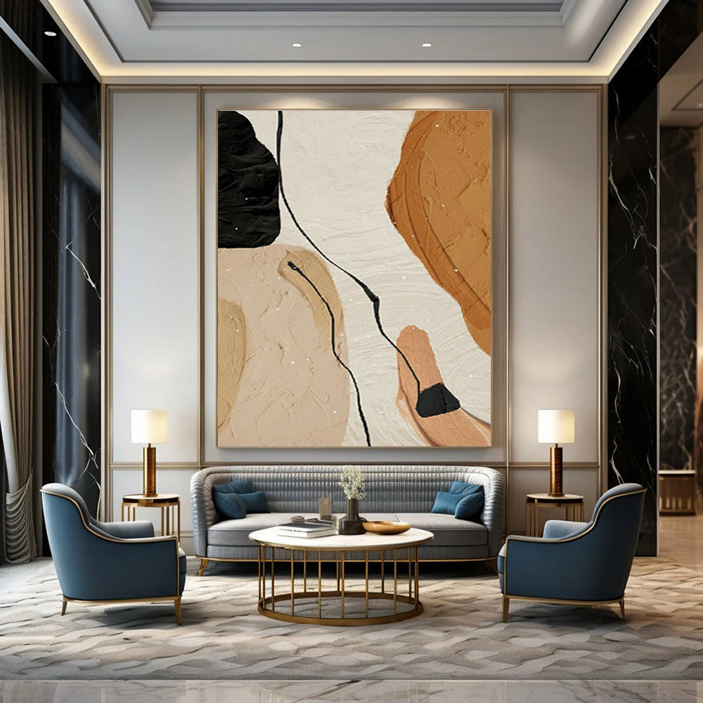 Beige and Black Abstract Shapes Art for Mid - Century Modern Office & Neutral - Toned Gallery DLZ2213
