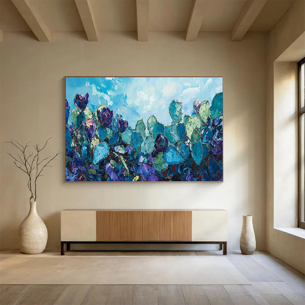 Blue Cactus Flower Art for Southwest - Themed Restaurant Patio Areas DLZ3211