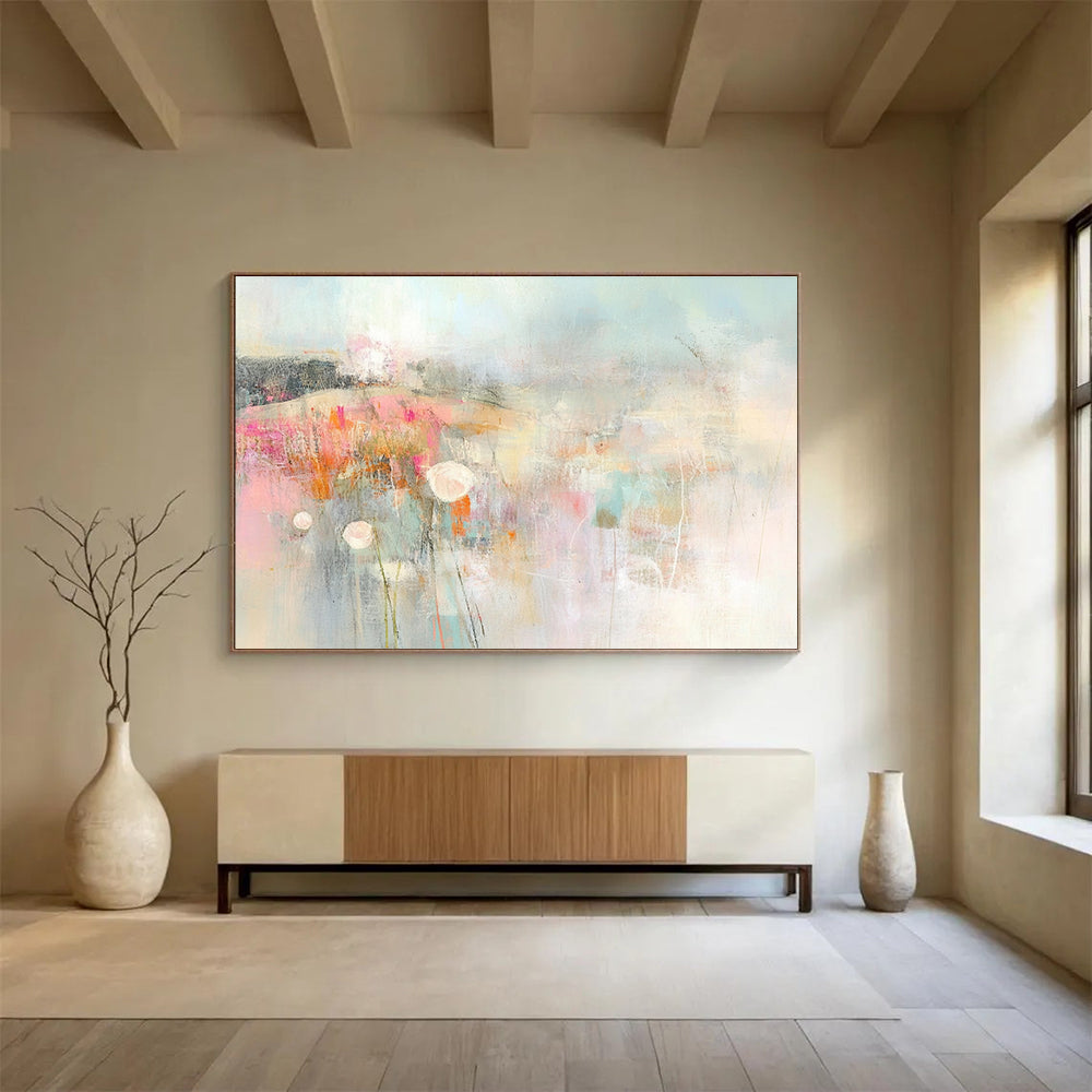 Soft Floral Abstract Landscape Art for Romantic Bedroom & Feminine Café SC310