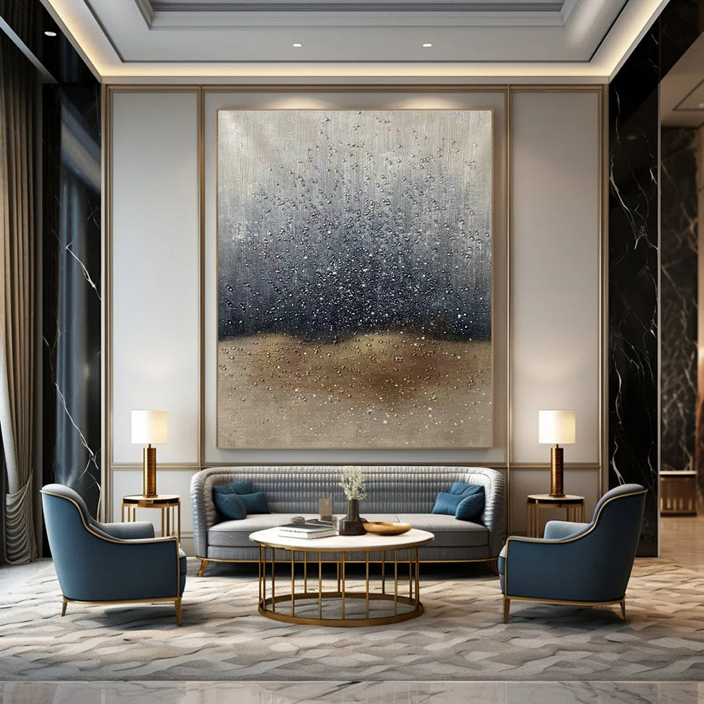 Silver - Grey Raindrop Abstract Art for Living Room & Bedroom DLZ0529