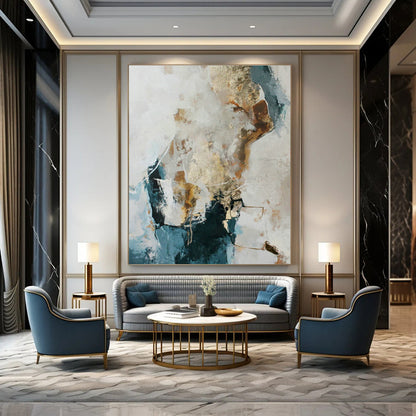 Blue and Gold Abstract Art for Nautical - Themed Restaurant & Luxury Yacht Club DLZ1017
