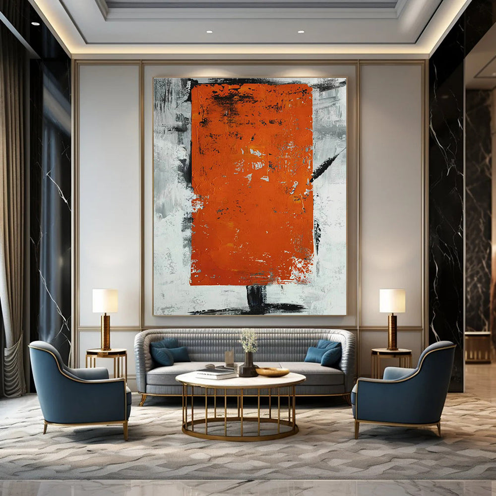 Orange - Grey Block Abstract Art for Living Room & Office DLZ0495