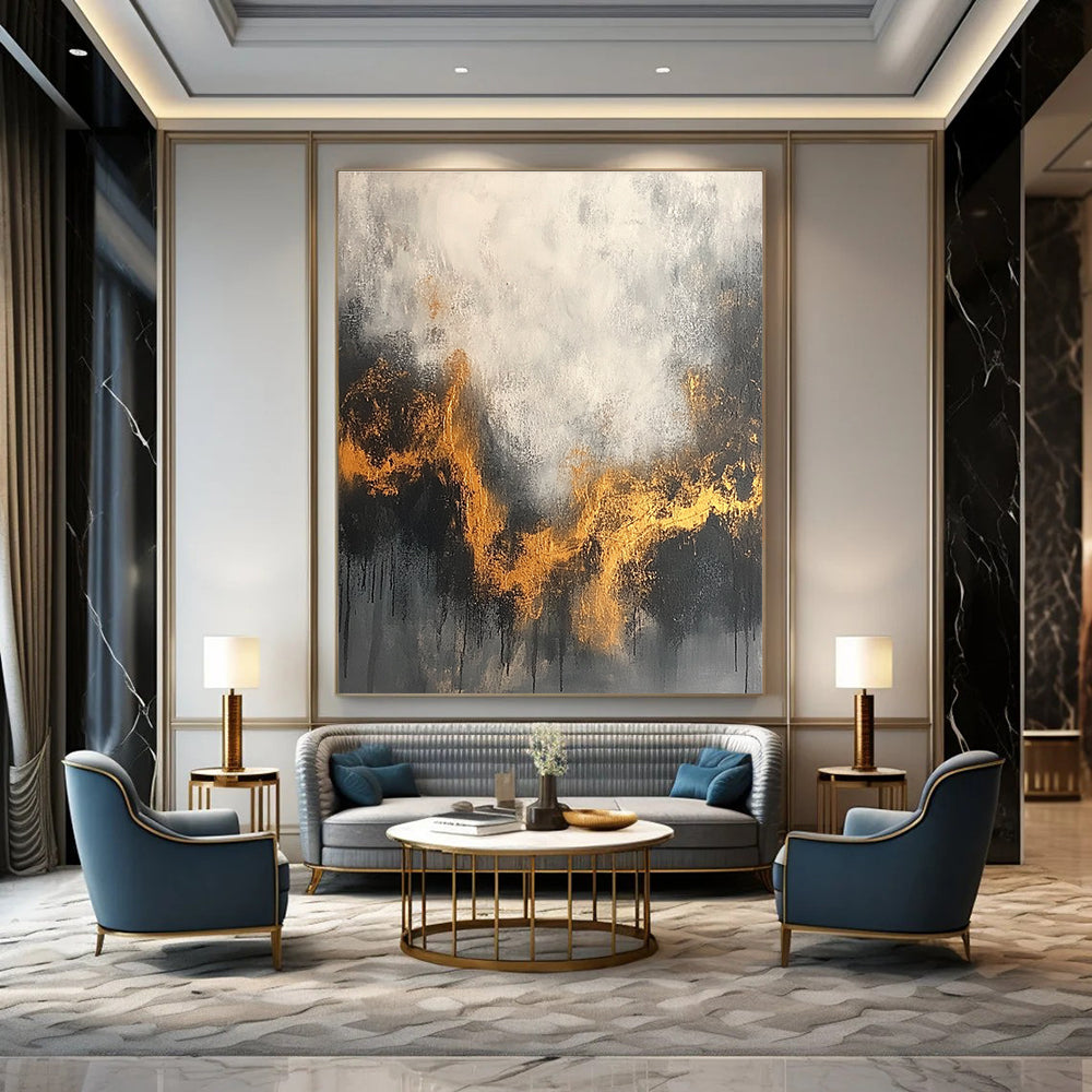 Grey and Gold Wavy Abstract for Art - Inspired Bedroom & Sophisticated Lounge STSC394