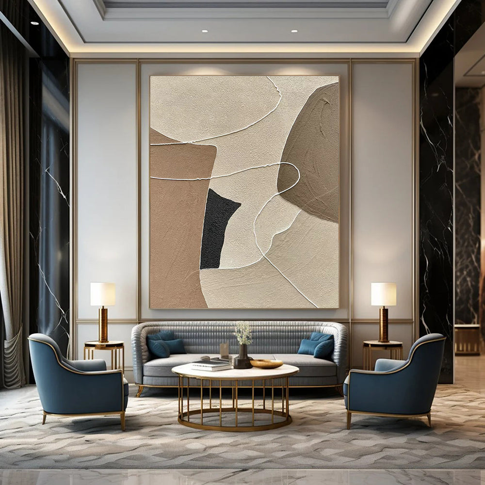 Earth - Toned Abstract Collage Art for Minimalist Living Room & Neutral - Toned Office DLZ1320