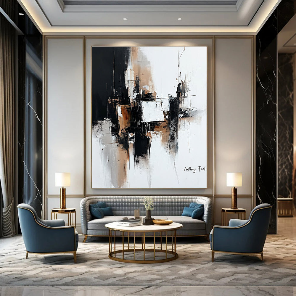 Black, White, and Brown Abstract Composition Art for Minimalist Bedroom & Art - Loving Entrepreneur’s Office STSC1356