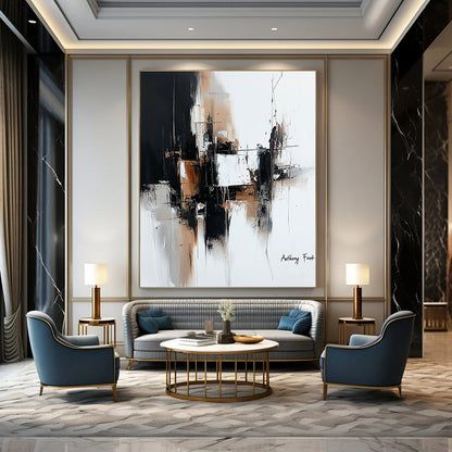 Black, White, and Brown Abstract Composition Art for Minimalist Bedroom & Art - Loving Entrepreneur’s Office STSC1356