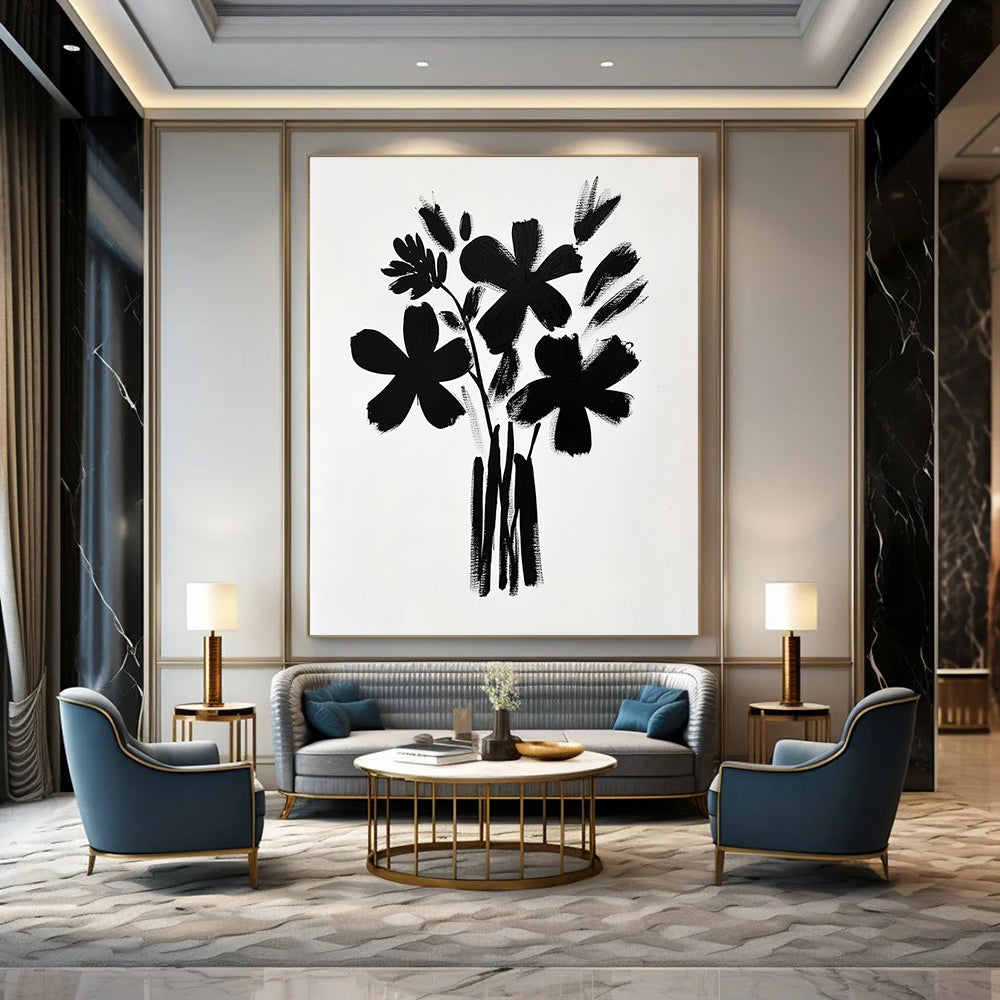 Black Abstract Flower Bouquet 2 for Minimalist Office & Contemporary Art Studio STSC925