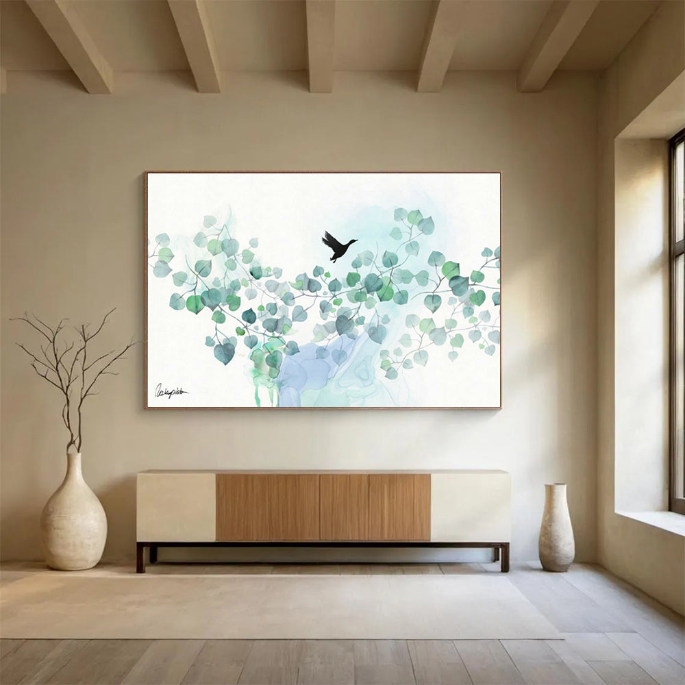 Bird & Leaves Watercolor Art for Tranquil Bedroom DLZ2923