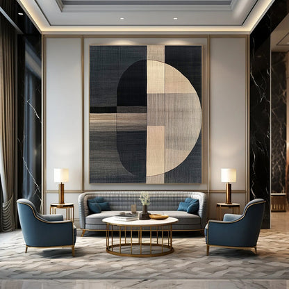 Geometric Black and Beige Art for Minimalist Home Office & Contemporary Art Gallery STSC1060