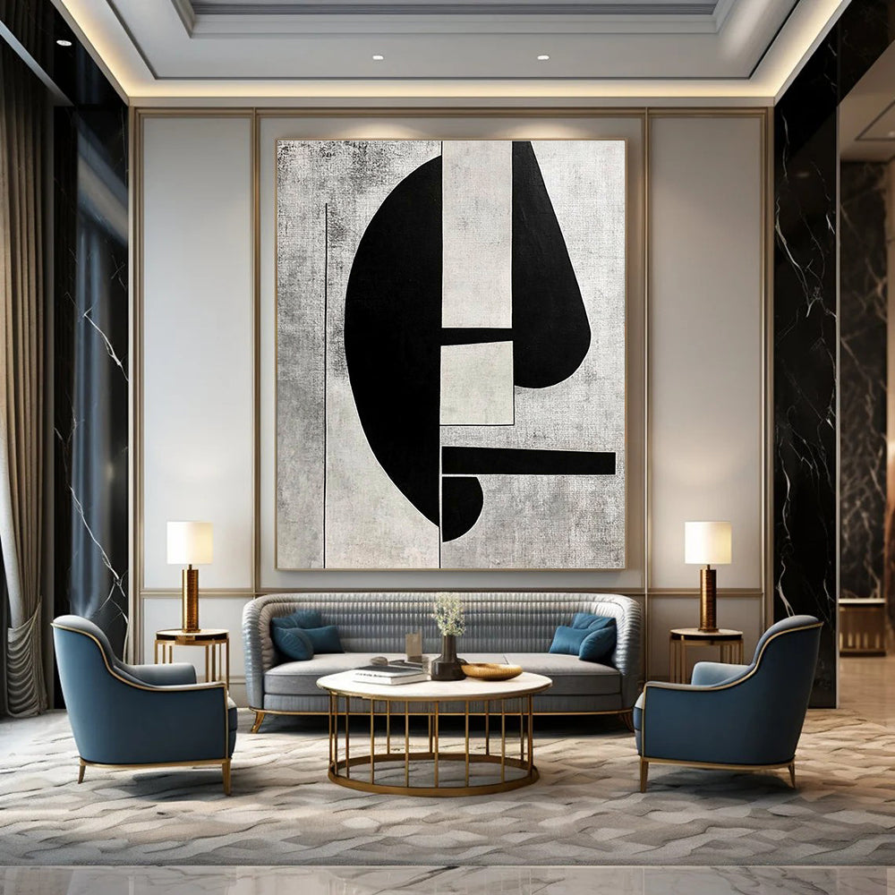 Geometric Black and White Abstract for Contemporary Office Lobby & Modern Art Gallery Corridor STSC465