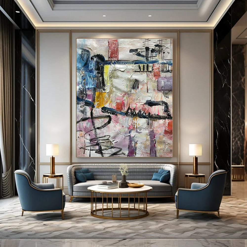 Colorful Abstract Collage Painting for Bohemian Café & Art Studio Break Area DLZ1301