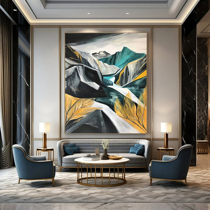 Abstract Mountain Landscape with River for Adventure - Themed Lodge & Modern Art Gallery STSC191