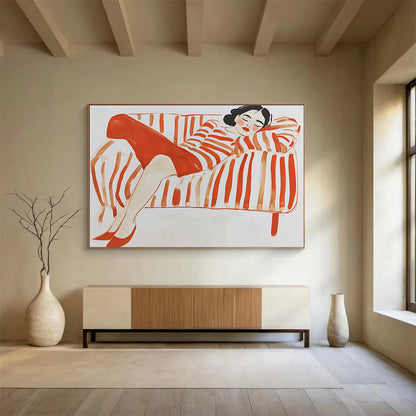 Lady on Striped Sofa Art for Fashion Boutique & Feminine - Themed Café SC496