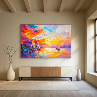 Colorful Sunset Sailboats Art for Coastal Restaurant & Nautical - Themed Home SC180