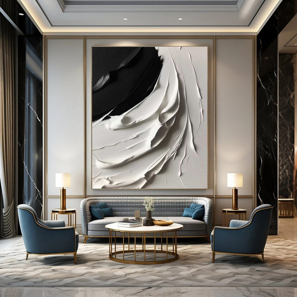 Black - White Textured Wave Art for Modern Office & Art Gallery DLZ2370