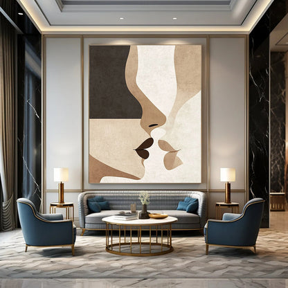 Abstract Faces in Neutral Tones Art for Bohemian - Style Café & Art - Decorated Bedroom STSC1342