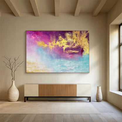 Romantic Pink, Purple, and Gold Abstract Art for a Romantic Lounge DLZ2399