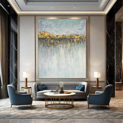 Gold - Mountain Drip Abstract Art for Luxury Living Room & Upscale Hotel Lobby DLZ0773