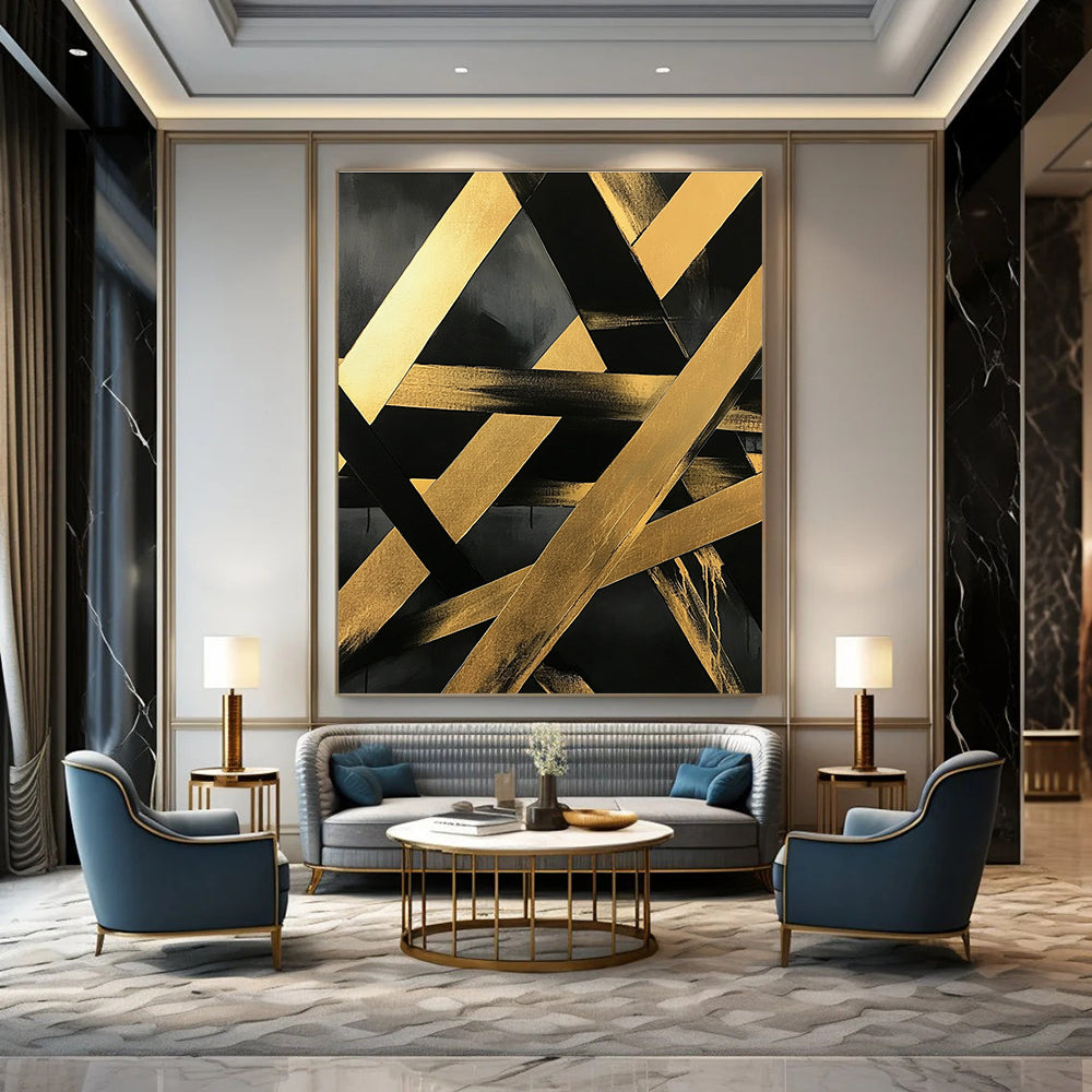 Black and Gold Geometric for Luxury Hotel Lobby & Modern Office Reception STSC1129