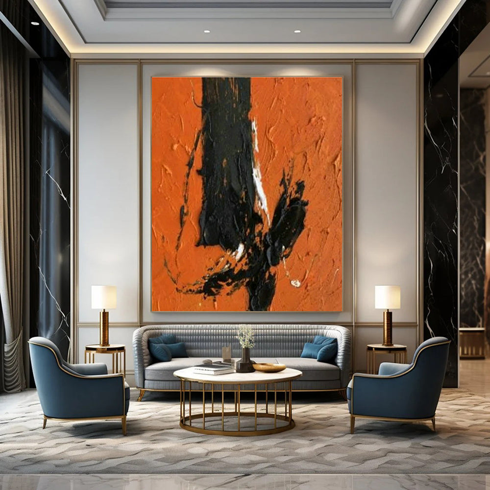 Bold Orange - Black Abstract Art for Industrial Loft & Art - Forward Bar DLZ1445