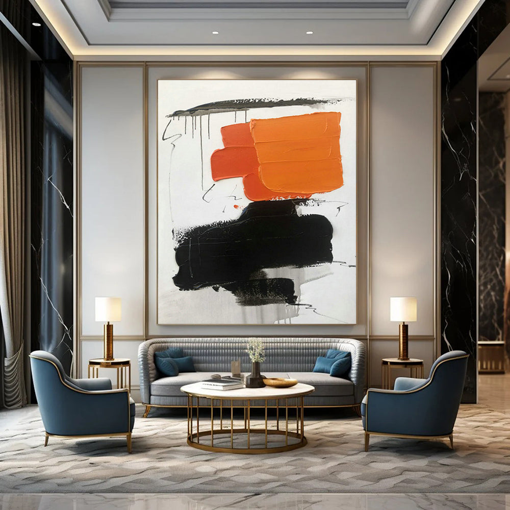 Orange - Black Abstract Art for Modern Art Museum & Edgy Fashion Boutique DLZ0799